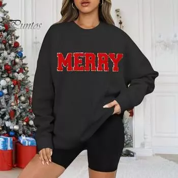 Женская толстовка с круглым вырезом, средней длины, свободный топ с узором из монограмм, эластичные манжеты и подол, в стиле хип-хоп, для езды на работу и отдыха, пуловер S белый