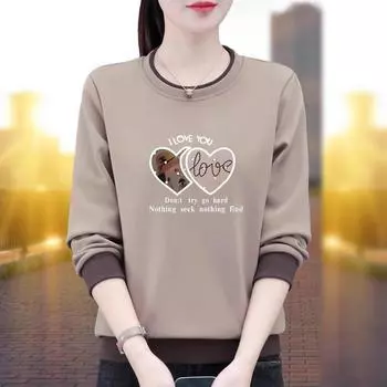 Женская толстовка с круглым вырезом, весенне-осенний стиль, для среднего возраста, с длинными рукавами, свободная базовая рубашка Love Base Top M синий