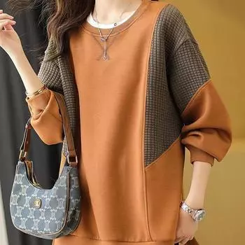 Женская толстовка с круглым вырезом, весна-осень, с длинным рукавом, простой топ для поездок на работу 4XL