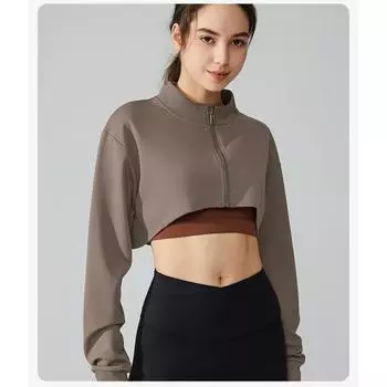 Женская толстовка с лацканами и халтером на молнии, короткий кардиган S коричневый