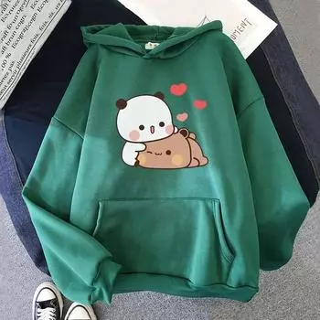 Женская толстовка с милым пандой и медведем с мультяшным принтом, повседневный пуловер большого размера, популярная модная тенденция, одежда унисекс S