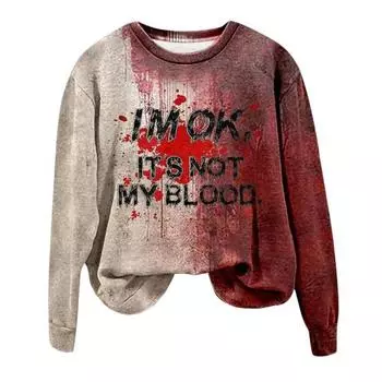 Женская толстовка с принтом 3D Bloodstain с круглым вырезом, повседневная, с изображением дома с привидениями на Хэллоуин, с длинными рукавами, свободная M