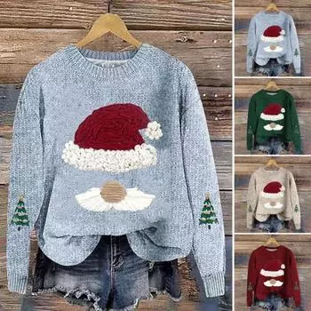Женская толстовка с принтом 3D Санта-Клауса, круглый вырез, свободный толстый свитер, вязаный новогодний зимний топ, сохраняющий тепло, для улицы, школы, работы, толстовка S светло-синий