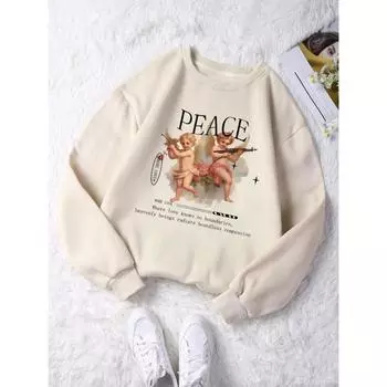 Женская толстовка с принтом «Милый купидон» в стиле Харадзюку, повседневная базовая толстовка с капюшоном, модная свободная толстовка с капюшоном, мягкая теплая винтажная флисовая женская футболка S