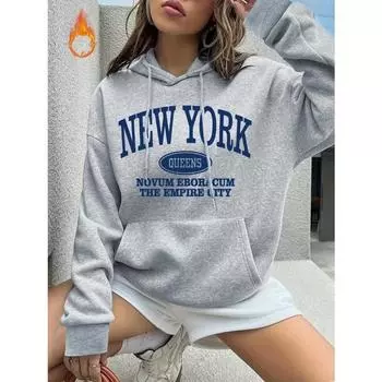 Женская толстовка с принтом - модная однотонная с регулируемым капюшоном на шнурке, вместительная толстовка с карманом-кенгуру, толстовки, свитшоты женские S хаки