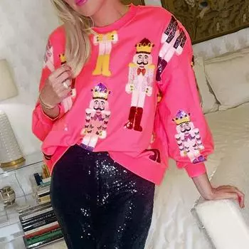 Женская толстовка с принтом мультфильмов, О-образным вырезом, длинным рукавом, свободный пуловер, повседневная, подходящая по цвету, эластичная манжета, повседневная, средней длины, женская весна S светло-серый