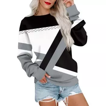 Женская толстовка с принтом, повседневная удобная свободная легкая женская толстовка с длинным рукавом и круглым вырезом L чёрный