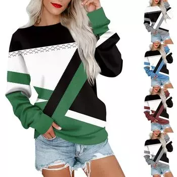 Женская толстовка с принтом, повседневная удобная свободная легкая женская толстовка с длинным рукавом и круглым вырезом XXL чёрный