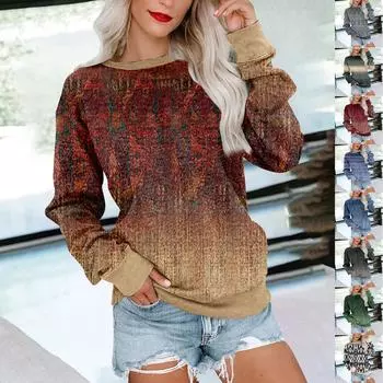 Женская толстовка с принтом, повседневная удобная свободная легкая женская толстовка с длинным рукавом и круглым вырезом XL синий