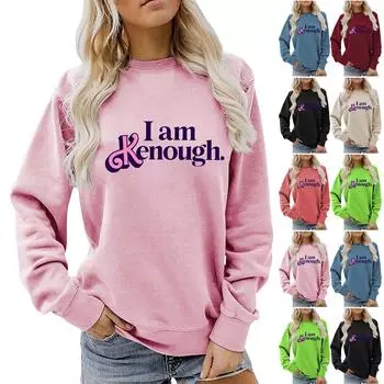 Женская толстовка с принтом, повседневная удобная свободная легкая женская толстовка с длинным рукавом и круглым вырезом S синий