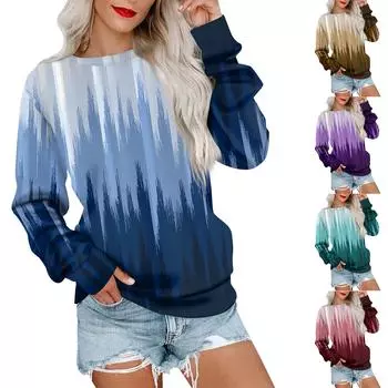 Женская толстовка с принтом, повседневная удобная свободная легкая женская толстовка с длинным рукавом и круглым вырезом M