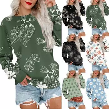 Женская толстовка с принтом, повседневная удобная свободная легкая женская толстовка с длинным рукавом и круглым вырезом XL серый