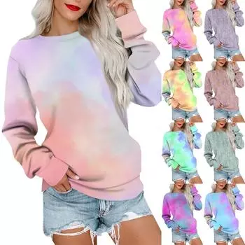 Женская толстовка с принтом, повседневная удобная свободная легкая женская толстовка с длинным рукавом и круглым вырезом XL