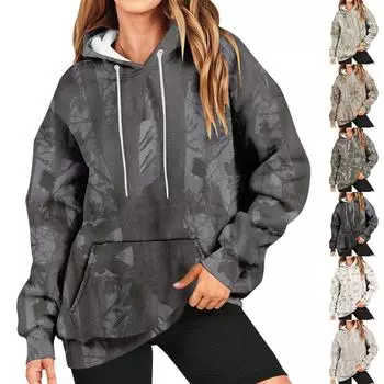 Женская толстовка с принтом, повседневная удобная свободная легкая женская толстовка с длинным рукавом и круглым вырезом XXXXL хаки