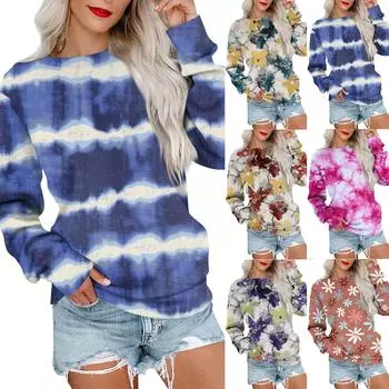 Женская толстовка с принтом, повседневная удобная свободная легкая женская толстовка с длинным рукавом и круглым вырезом M коричневый