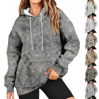 Женская толстовка с принтом, повседневная удобная свободная легкая женская толстовка с длинным рукавом и круглым вырезом S