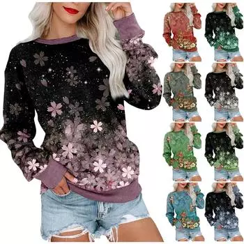 Женская толстовка с принтом, повседневная удобная свободная легкая женская толстовка с длинным рукавом и круглым вырезом XXXL фиолетовый