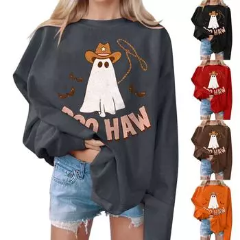 Женская толстовка с принтом, повседневная удобная свободная легкая женская толстовка с длинным рукавом и круглым вырезом XXL