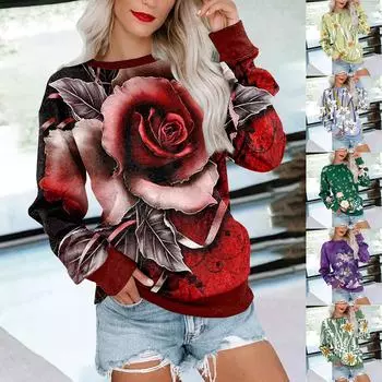 Женская толстовка с принтом, повседневная удобная свободная легкая женская толстовка с длинным рукавом и круглым вырезом XXXL фиолетовый