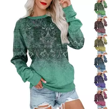 Женская толстовка с принтом, повседневная удобная свободная легкая женская толстовка с длинным рукавом и круглым вырезом L