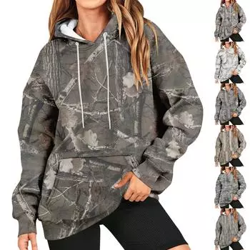 Женская толстовка с принтом, повседневная удобная свободная легкая женская толстовка с длинным рукавом и круглым вырезом S бежевый