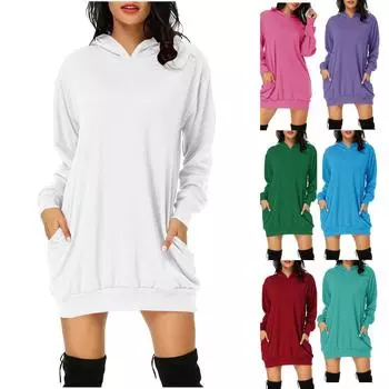 Женская толстовка с принтом, толстовка, сумка, карман, платье с длинными рукавами, однотонная толстовка с капюшоном XXL