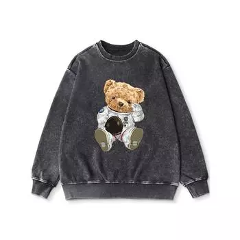 Женская толстовка с принтом «Великий медвежонок-астронавт», выстиранная, с эффектом потертости, тонкого стиля, простая, повседневная, для занятий спортом S