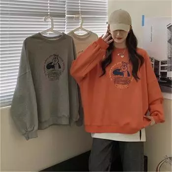 Женская толстовка с принтом в виде мультяшных букв, с длинными рукавами и круглым вырезом, толстовки с капюшоном на осень M серый