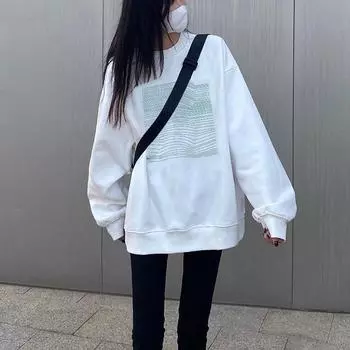 Женская толстовка с принтом в виде пуловера на осень-зиму, женская свободная толстовка с круглым вырезом и длинным рукавом, повседневная толстовка с капюшоном M