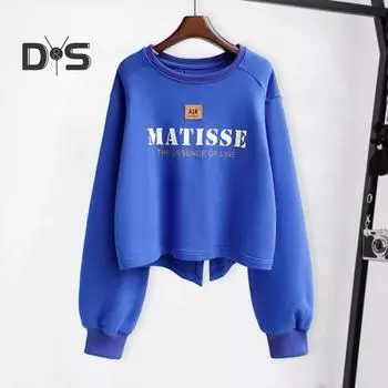 Женская толстовка с разрезом по низу, круглым вырезом, свободным принтом, длинным рукавом, эластичными манжетами, мягким уличным хип-хоп-топом M чёрный