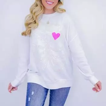 Женская толстовка с рисунком скелета, круглый вырез, декор из пайеток, длинные рукава, свободная S чёрный