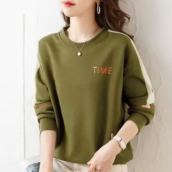 Женская толстовка с вышивкой и надписью «Lose Letter» на весну и осень, длинный рукав, круглый вырез, тонкий топ «Temperament» 3XL