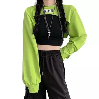 Женская толстовка с высокой талией, свободная короткая, обнажающая пупок, топ в стиле джаз-хип-хоп с длинными рукавами, тонкий капюшон. M белый