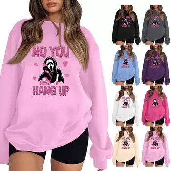 Женская толстовка спортивная Хэллоуин смешной ужас принт пуловер толстовка круглый вырез длинный рукав топ повседневная толстовка XL чёрный