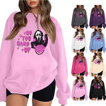 Женская толстовка спортивная Хэллоуин смешной ужас принт пуловер толстовка круглый вырез длинный рукав топ повседневная толстовка M