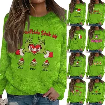 Женская толстовка, спортивная, рождественская, фланелевый пуловер, толстовка с длинным рукавом, повседневная толстовка XXXL зелёный