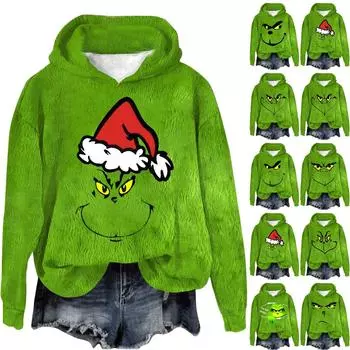 Женская толстовка, спортивная, рождественская, фланелевый пуловер, толстовка с длинным рукавом, повседневная толстовка L армия зеленый