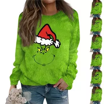 Женская толстовка, спортивная, рождественская, фланелевый пуловер, толстовка с длинным рукавом, повседневная толстовка XXL