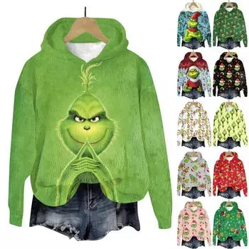 Женская толстовка, спортивная, рождественская, фланелевый пуловер, толстовка с длинным рукавом, повседневная толстовка, топ S синий