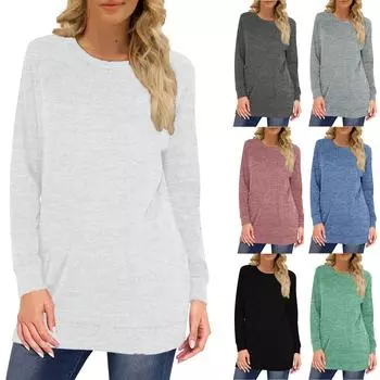 Женская толстовка свободного кроя с круглым вырезом и длинным рукавом, модная футболка L чёрный