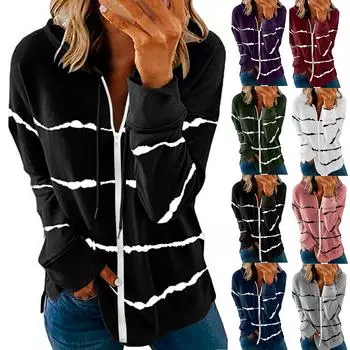 Женская толстовка в полоску с молнией и длинными рукавами, легкие толстовки, куртка, пальто XL тёмно-синий