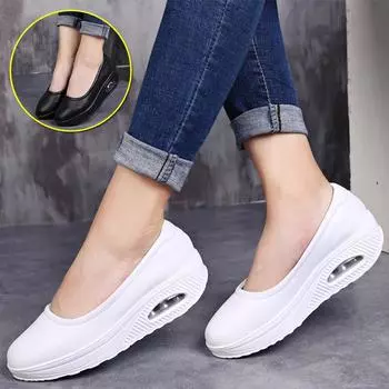 Женская тонизирующая обувь на воздушной подушке, рабочая обувь для кормления, женская обувь для фитнеса, высокие каблуки, мягкие дышащие спортивные кроссовки на толстой подошве 35 чёрный