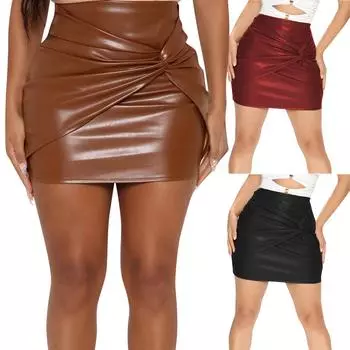 Женская тонкая элегантная сексуальная посылка с высокой талией и молнией, плиссированная юбка с крестом, кожаная юбка L чёрный