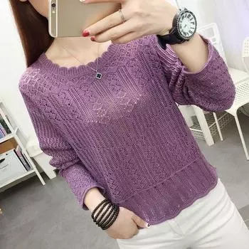 Женская тонкая ажурная трикотажная блузка, свободный топ для весны и осени, дышащая блузка-свитер S