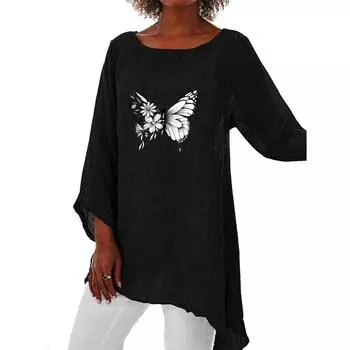 Женская тонкая длинная рубашка на весну и лето, женский повседневный топ с длинными рукавами 3/4, модный принт, свободная рубашка больших размеров с круглым воротником S белый