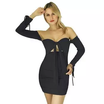 Женская тонкая дышащая юбка на бедрах, модная однотонная повязка с длинным рукавом, складное платье S розовый