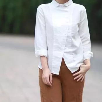 Женская тонкая хлопковая рубашка, однотонная, с лацканами, с длинными рукавами 4XL