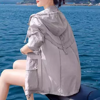 Женская тонкая куртка для занятий спортом на открытом воздухе, повседневная куртка с солнцезащитным кремом и капюшоном, короткий офисный кардиган с талией XL дубильная кора