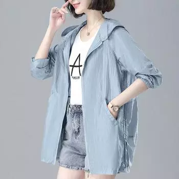 Женская тонкая куртка, новая солнцезащитная УФ-защитная куртка с капюшоном, уличная женская летняя ветровка с длинными рукавами, повседневная верхняя одежда, топ XXXL синий