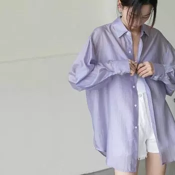 Женская тонкая летняя рубашка с нишевым дизайном, открытой спиной и слегка прозрачной солнцезащитной рубашкой S фиолетовый